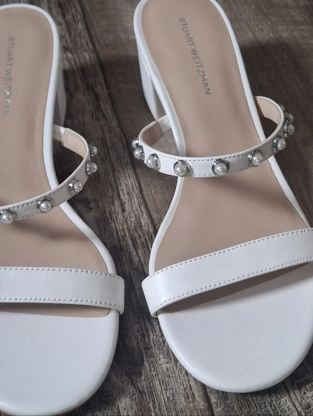 Stuart Weitzman White Embellished Slide Sandals
